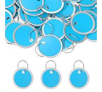 PATIKIL 3cm Metal Rim Key Tags 50 Pack Blank Round Paper Tags Bulk Writable Keychain Identifiers with Split Rings for Car Door Drawer Key Luggage Pet, Blue