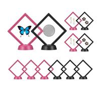 PATIKIL 3D Floating Frame Display Stand, 12 Pack 3.5x3.5 Inch Challenge Coin Display Stand Holder Transparent PE Jewelry Storage Box Floating Display Case with Base, Black&Rose Red