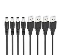 PATIKIL 3Ft USB to DC 5.5x2.5mm Barrel Jack Power Cord, 4 Pcs 24AWG Wire Adapter Connector Charging Cord for Light Fans Speaker Table Lamp, Black