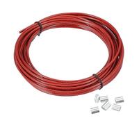 PATIKIL 3mm Wire Rope, 33 ft 304 Stainless Steel Wire Cable Black Vinyl Coated with 20pcs M3 Crimping Sleeves for Hanging Lights Clotheslines Trellis Wire, Red