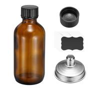 PATIKIL 3oz/60ml Round Glass Bottles with Leak-Proof Caps, Amber Sample Glass Bottle with Stickers Stainless Steel Funnel Replacement Cap for Homemade Essential Oil Perfume Extract