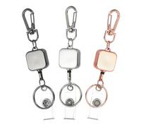 PATIKIL 3Pack Retractable Keychain, Metal Badge Reels Retractable Badge Holder Clips with Key Rings for Name Card Key Conferences Office, Silver/Gun Black/Rose Gold(Square)