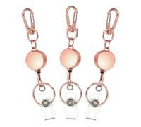 PATIKIL 3Pack Retractable Keychain, Metal Badge Reels Retractable Badge Holder Clips with Key Rings for Name Card Key Conferences Office, Rose Gold(Round)