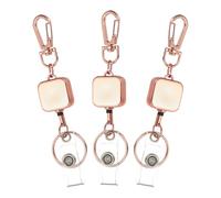 PATIKIL 3Pack Retractable Keychain, Metal Badge Reels Retractable Badge Holder Clips with Key Rings for Name Card Key Conferences Office, Rose Gold(Square)