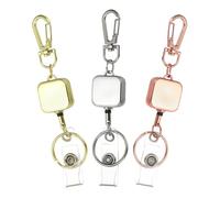 PATIKIL 3Pack Retractable Keychain, Metal Badge Reels Retractable Badge Holder Clips with Key Rings for Name Card Key Conferences Office, Silver/Light Gold/Rose Gold(Square)