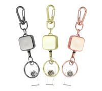PATIKIL 3Pack Retractable Keychain, Metal Badge Reels Retractable Badge Holder Clips with Key Rings for Name Card Key Conferences Office, Gun Black/Light Gold/Rose Gold(Square)