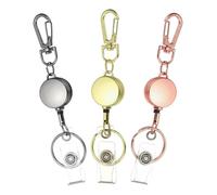 PATIKIL 3Pack Retractable Keychain, Metal Badge Reels Retractable Badge Holder Clips with Key Rings for Name Card Key Conferences Office, Gun Black/Light Gold/Rose Gold(Round)