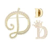 PATIKIL 3PCS A-Z Letter Brooch Set, 3 Styles Crown & Pearl Minimalist Initial Rhinestone Lapel Decorative Pin Kit for Women Men Suits Clothes Dress Bouquet Coat Collar, Gold, Alphabet D