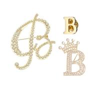 PATIKIL 3PCS A-Z Letter Brooch Set, 3 Styles Crown & Pearl Minimalist Initial Rhinestone Lapel Decorative Pin Kit for Women Men Suits Clothes Dress Bouquet Coat Collar, Gold, Alphabet B