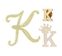 PATIKIL 3PCS A-Z Letter Brooch Set, 3 Styles Crown & Pearl Minimalist Initial Rhinestone Lapel Decorative Pin Kit for Women Men Suits Clothes Dress Bouquet Coat Collar, Gold, Alphabet K