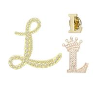 PATIKIL 3PCS A-Z Letter Brooch Set, 3 Styles Crown & Pearl Minimalist Initial Rhinestone Lapel Decorative Pin Kit for Women Men Suits Clothes Dress Bouquet Coat Collar, Gold, Alphabet l