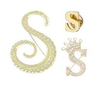 PATIKIL 3PCS A-Z Letter Brooch Set, 3 Styles Crown & Pearl Minimalist Initial Rhinestone Lapel Decorative Pin Kit for Women Men Suits Clothes Dress Bouquet Coat Collar, Gold, Alphabet S