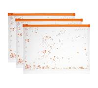 PATIKIL 3Pcs A4 Plastic Binder Zipper, Binder Pockets 12 x 9 Clear Envelope Folders Planner Waterproof Pouch Filing with Sequin Decor for Document Notebook Card Organizer, Bright Orange
