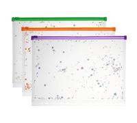 PATIKIL 3Pcs A4 Plastic Binder Zipper, Binder Pockets 12 x 9 Clear Envelope Folders Planner Waterproof Pouch Filing with Sequin Decor for Document, Fluorescent Green/Bright Orange/Purple