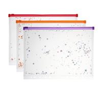 PATIKIL 3Pcs A4 Plastic Binder Zipper, Binder Pockets 12 x 9 Clear Envelope Folders Planner Waterproof Pouch Filing with Sequin Decor for Document Organizer, Red/Bright Orange/Purple