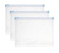 PATIKIL 3Pcs A5 Plastic Binder Zipper, Binder Pockets 9 x 7 Clear Envelope Folders Planner Waterproof Pouch Filing with Sequin Decor for Document, Light Blue