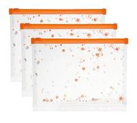 PATIKIL 3Pcs A5 Plastic Binder Zipper, Binder Pockets 9 x 7 Clear Envelope Folders Planner Waterproof Pouch Filing with Sequin Decor for Document Notebook Organizer, Bright Orange