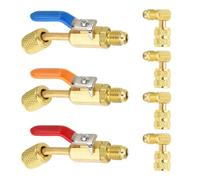PATIKIL 3Pcs Air Conditioning Refrigerant Angled Compact Ball Valve 1/4 Inch SAE with 4Pcs Angle Converts Adapter for HVAC Charging Hoses AC Refrigerant Tools