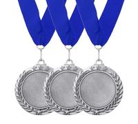 PATIKIL 3Pcs Award Medals, 2nd Place Winner Medals with Blue Neck Ribbon 3 Inch Width Prize Medal for Competitions Sport Meetings Spelling Bees, Silver
