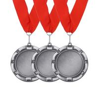 PATIKIL 3Pcs Award Medals, 2nd Place Winner Medals with Red Ribbon 3 Inch Width Prize Medals for Competitions Sport Meetings Spelling Bees, Silver