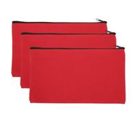 PATIKIL 3Pcs Canvas Pencil Pen Case, 8.3x4.7 Inch Canvas Makeup Bag with Zipper for Stationary Storage Cosmetic Pouch Office College DIY Craft, Bright Red/Black