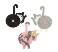 PATIKIL 3PCS Cat Coasters, 15CM Cute Coasters Cat Butt Crochet Funny for Desk Adults Home Decor Drinks Gifts Coffee, Pink Gray Black