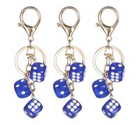 PATIKIL 3pcs Lucky Dice Keychain Charm, Resin 3D Cube Square Mini Dice Keyrings Holder with 3 Pendants for Bag, Wallet, Purse, Car, Cellphone Accessories, Blue