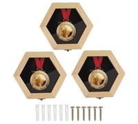 PATIKIL 3pcs Medal Display Case, Wooden Medal Display Frame Hexagon Badge Wall Hanger Shadow Box for Marathon Police Badge Coin Award Runners Sports Winner Swimming Football, Brown