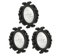 PATIKIL 3Pcs Mini Picture Frames, 2.4x1.8 Oval Resin Small Vintage Picture Frames Baroque Decor for Home Wedding Jewelry Display Hotel Decor Wall Art, Black