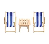 PATIKIL 3Pcs Miniature Beach Chair & Table, Mini Dollhouse Furniture, Wooden Foldable Sun Bath Chair Props Toy for DIY Tiny Dollhouse Micro Landscape Ornament Decoration, Blue