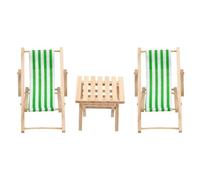PATIKIL 3Pcs Miniature Beach Chair & Table, Mini Dollhouse Furniture, Wooden Foldable Sun Bath Chair Props Toy for DIY Tiny Dollhouse Micro Landscape Ornament Decoration, Grass Green