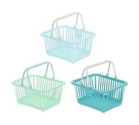 PATIKIL 3PCS Small Plastic Basket,Mini Storage Basket Grocery Tiny Shopping Baskets with Handles Organizer Filtered Water for Organizing Toys Eggs Fruits Veggies Snacks,Blue Green Cyan