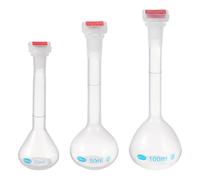 PATIKIL 3Pcs Volumetric Flask, 25ml, 50ml, 100ml Polypropylene Graduated Volumetric Measuring Flask with Red Plug Cap Tolerance 0.3ml for Laboratory Science Experiment, Clear