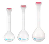 PATIKIL 3Pcs Volumetric Flask, 50ml, 100ml, 250ml Polypropylene Graduated Volumetric Measuring Flask with Red Plug Cap Tolerance 0.3ml for Laboratory Science Experiment, Clear