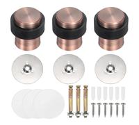 PATIKIL 3Set Round Door Stoppers, 46mm Stainless Steel Door Stop Doorstop Wedge Metal Cylinder Self Adhesive with Screw for Bottom of Door Floor Inside, Copper Tone