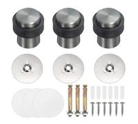 PATIKIL 3Set Round Door Stoppers, 46mm Stainless Steel Door Stop Doorstop Wedge Metal Cylinder Self Adhesive with Screw for Bottom of Door Floor Inside, Gray