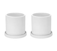PATIKIL 4.3 Inch Ceramic Plant Pots, 2 Pack Modern Flower Planters with Drainage Holes and Tray for Decorate Home Indoor Plants Succulent Herb, White