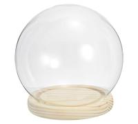 PATIKIL 4.7" Clear Cloche Glass Dome, Glass Bell Jar Globe Display Case Tabletop Centerpiece with Natural Wooden Base for Succulents Christmas Decor