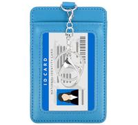 PATIKIL 4.7 x 3.2 x 0.2 Leather Badge Holder with Clear ID Window, Front Pocket Vertical Credit Card Holder & Swivel Metal Clasp Keyring for Employees, Staff, College, Lake Blue