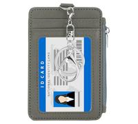 PATIKIL 4.7 x 3.2 x 0.2 Slim PU Leather Card Holder Wallet, 1 Pack Small Front Pocket Credit Card Case with Zipper Coin Wallets, ID Window & Keychain for Women Men, Sky Blue