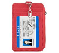 PATIKIL 4.7 x 3.2 x 0.2 Slim PU Leather Card Holder Wallet, 1 Pack Small Front Pocket Credit Card Case with Zipper Coin Wallets, ID Window & Keychain for Women Men, Red