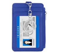 PATIKIL 4.7 x 3.2 x 0.2 Slim PU Leather Card Holder Wallet, 1 Pack Small Front Pocket Credit Card Case with Zipper Coin Wallets, ID Window & Keychain for Women Men, Blue