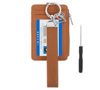 PATIKIL 4.7 x 3.2 x 0.2 Slim PU Leather Card Holder Wallet, 1 Set Small Front Pocket Credit Card Case with Zipper Coin Wallets, ID Window & Keychain Wristlet for Women Men, Brown