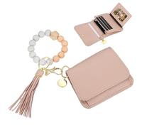 PATIKIL 4.7 x 3.5 x 1.4 Silicone Bracelet Keychain Wristlet Wallets, 1 Set Small Front Pocket Credit Card Case Key Chain Zipper Coin Wallets with ID Window for Women, Pink