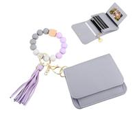PATIKIL 4.7 x 3.5 x 1.4 Silicone Bracelet Keychain Wristlet Wallets, 1 Set Small Front Pocket Credit Card Case Key Chain Zipper Coin Wallets with ID Window for Women, Light Purple