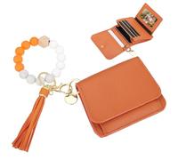 PATIKIL 4.7 x 3.5 x 1.4 Silicone Bracelet Keychain Wristlet Wallets, 1 Set Small Front Pocket Credit Card Case Key Chain Zipper Coin Wallets with ID Window for Women, Orange
