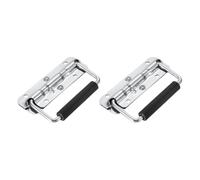 PATIKIL 4.8inch Spring Loaded Handle, 2 Pcs Folding Heavy Duty Toolbox Pull Chest Handles with Rubber Surface Mount Folding Grip for Toolbox Chest Case Crates Storage Boxes, Silver Tone