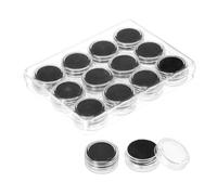 PATIKIL 4.9x3.7x0.7 Inch Gemstone Display Box 12 Pcs Round Diamond Containers Small Plastic Storage Boxes Jewelry Acrylic Box with Clear Glass Top Lids and Sponge for Gems Diamonds Coin (Black)