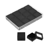 PATIKIL 4.9x3.7x0.7 Inch Gemstone Display Box 12 Pcs Square Diamond Containers Small Storage Boxes Jewelry Acrylic Box with Clear Glass Top Lids and Sponge for Gems Diamonds Coin (Black)