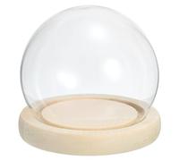 PATIKIL 4" Clear Cloche Glass Dome, Glass Bell Jar Globe Display Case Tabletop Centerpiece with Natural Wooden Base for Succulents Christmas Decor
